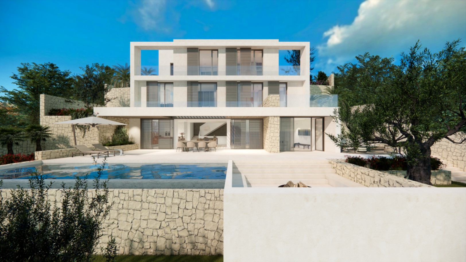 Nieuwbouw luxe Ibiza stijl villa te koop in Benissa
