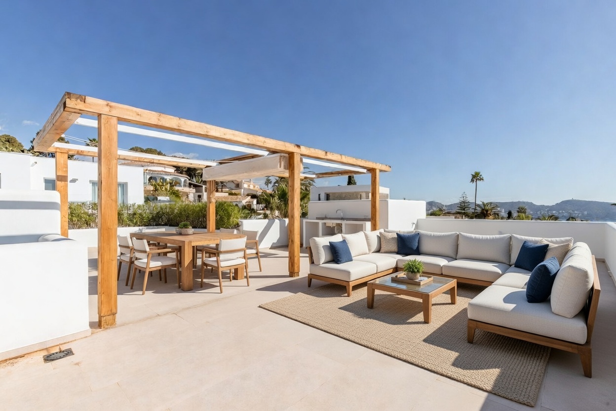 Exclusieve Ibiza-stijl nieuwbouwvilla met zeezicht in Moraira