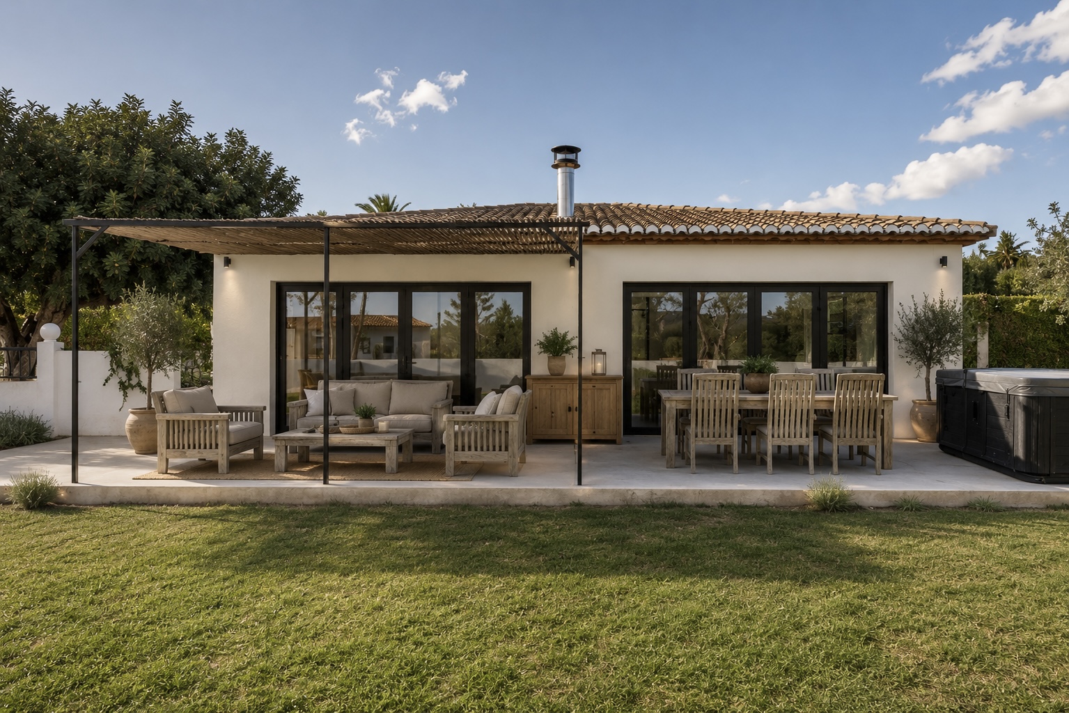 Ruime Ibiza stijl villa met zelfstandig groot gastenverblijf in Javea