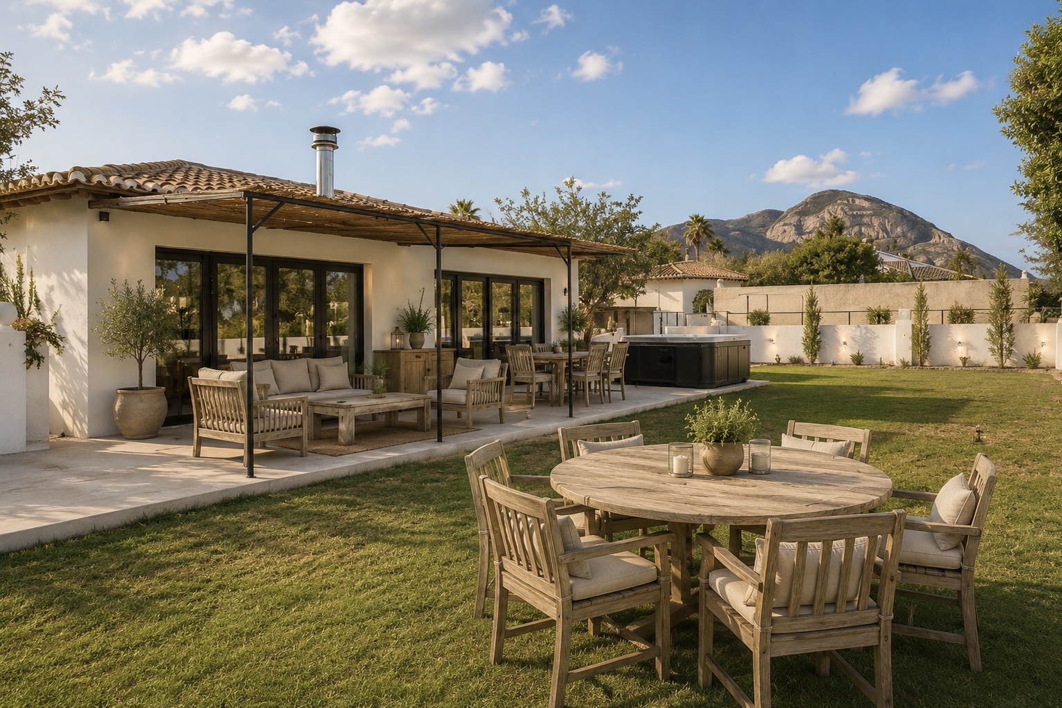 Ruime Ibiza stijl villa met zelfstandig groot gastenverblijf in Javea