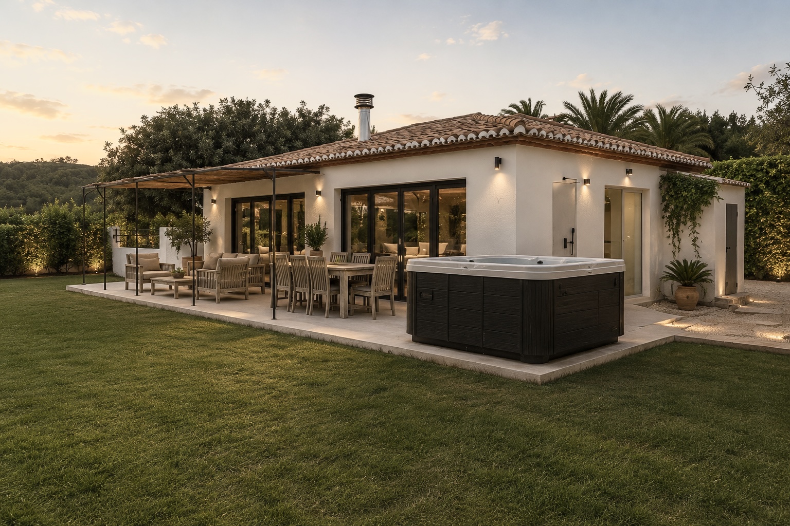 Ruime Ibiza stijl villa met zelfstandig groot gastenverblijf in Javea
