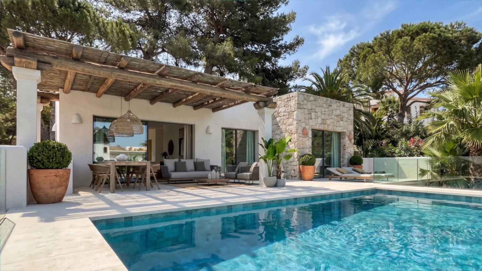 Nieuwbouw Ibiza stijl villa met panoramisch uitzicht in Pedreguer
