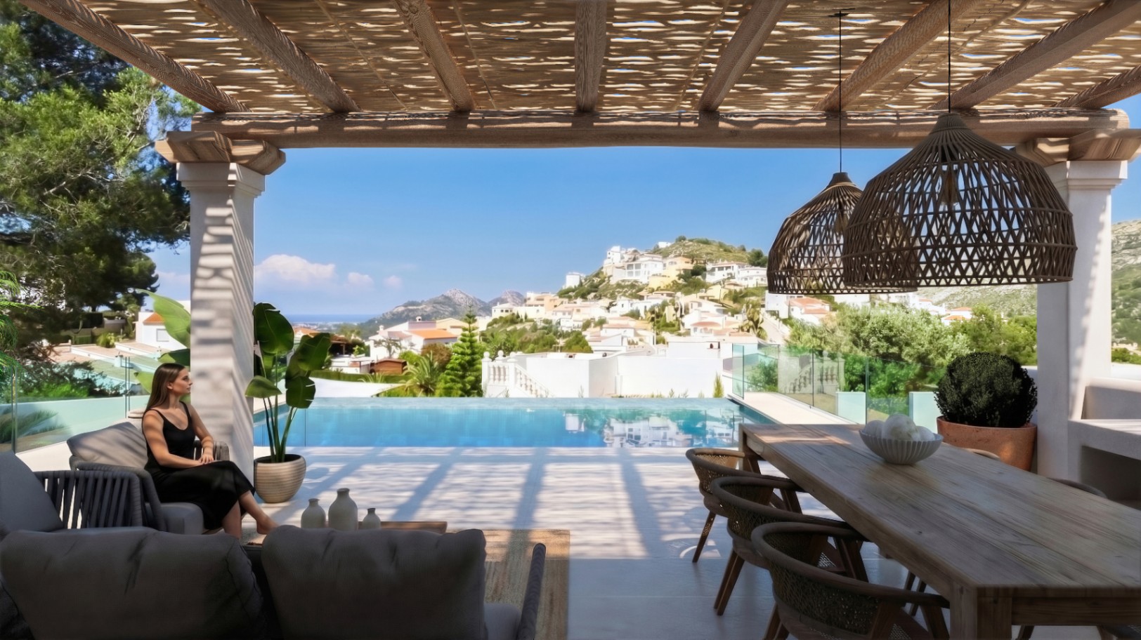 Nieuwbouw Ibiza stijl villa met panoramisch uitzicht in Pedreguer