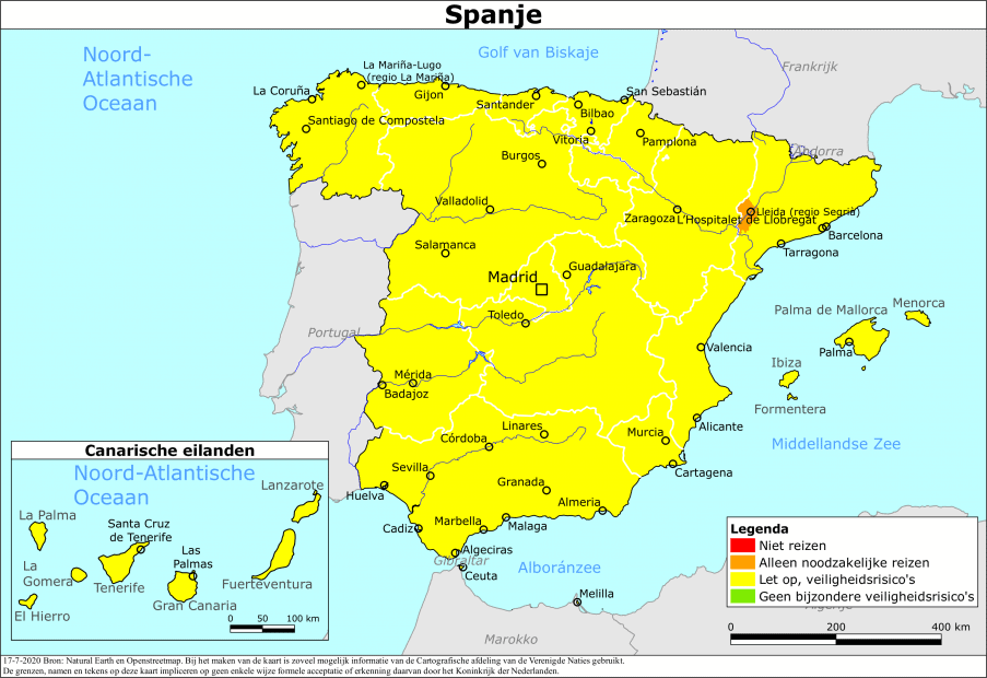 coronasituatie in spanje - veiligheid - code geel - juni 2020