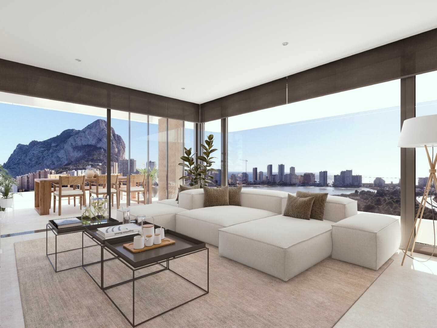 Luxe nieuwbouw resort in Calpe met uitzicht op zee en natuurpark Las Salinas. living room