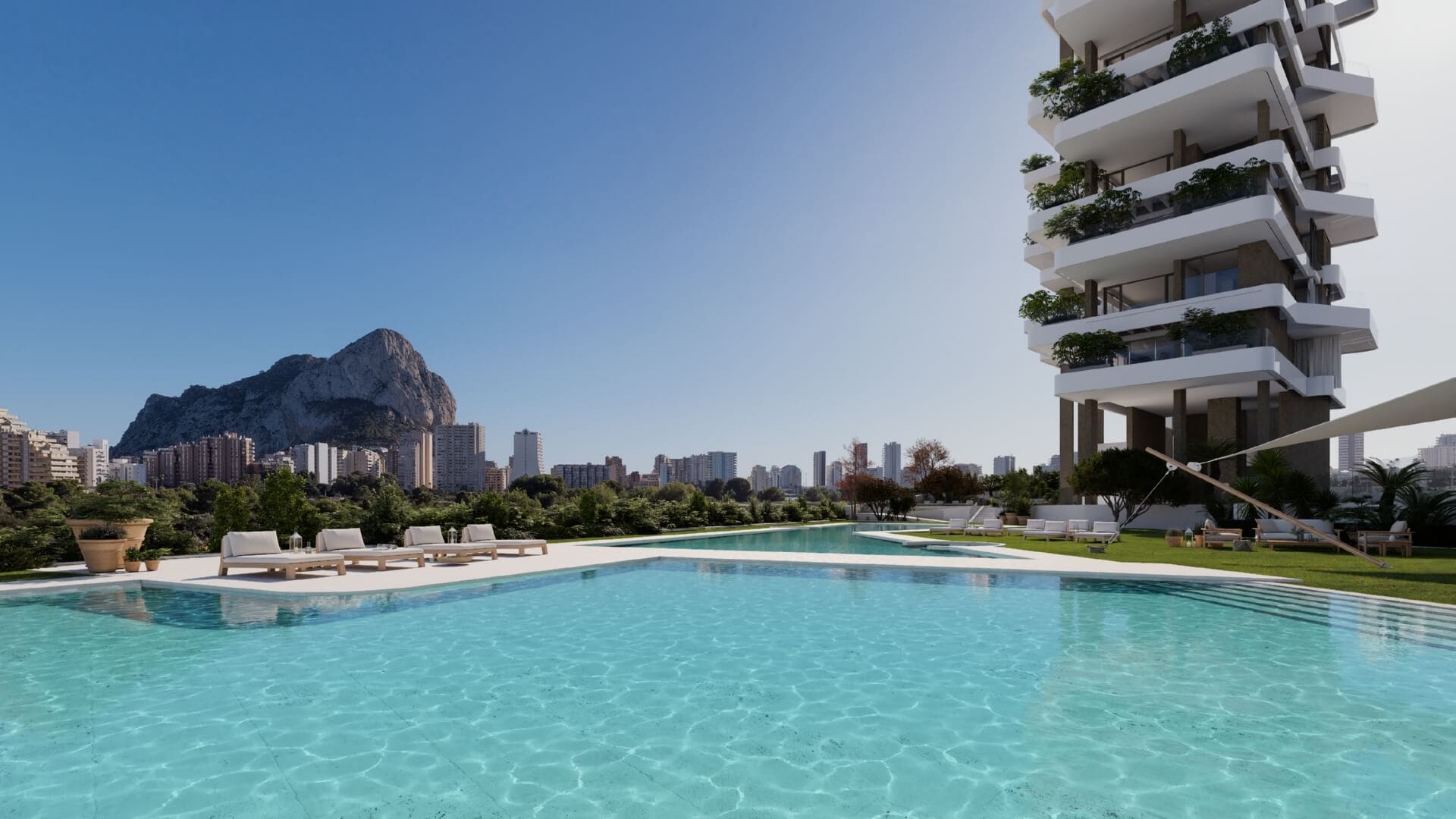 Luxe nieuwbouw resort in Calpe met uitzicht op zee en natuurpark Las Salinas.