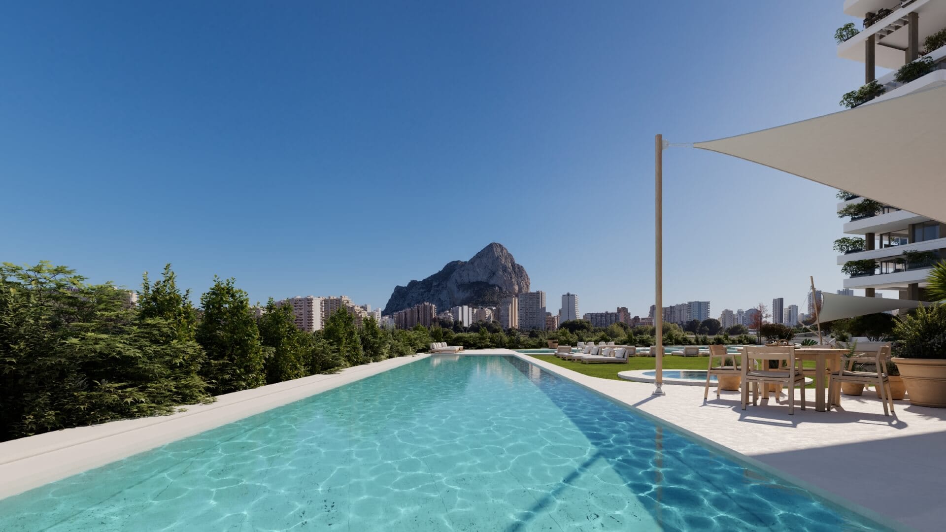 Luxe nieuwbouw resort in Calpe met uitzicht op zee en natuurpark Las Salinas.