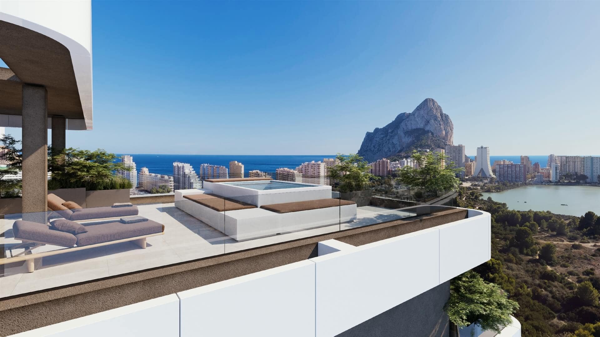 Luxe nieuwbouw duplex penthouse met zwembad in Calpe met uitzicht op zee en natuurpark Las Salinas.