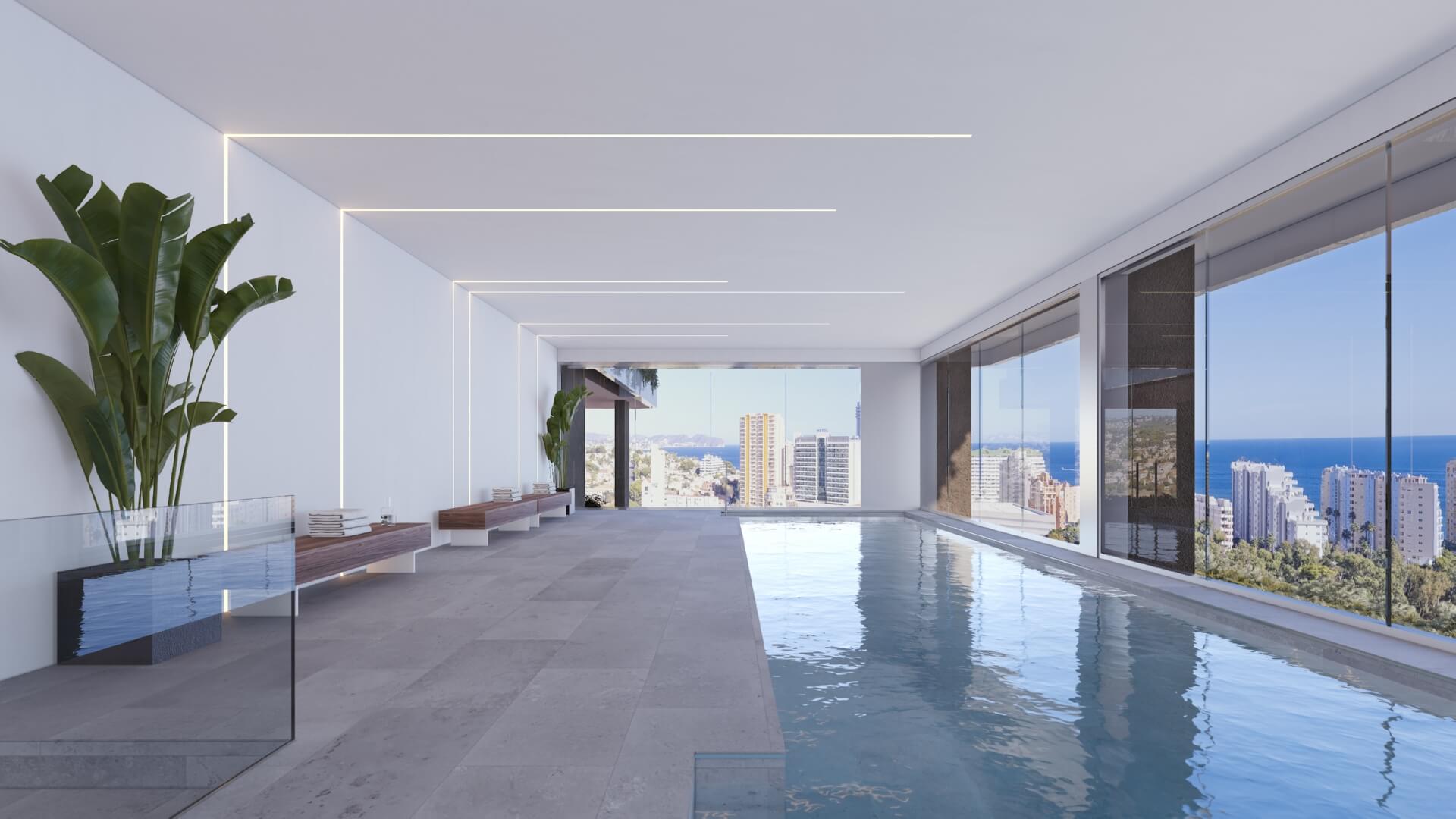 Luxe nieuwbouw duplex penthouse met zwembad in Calpe met uitzicht op zee en natuurpark Las Salinas. luxe spa, sauna