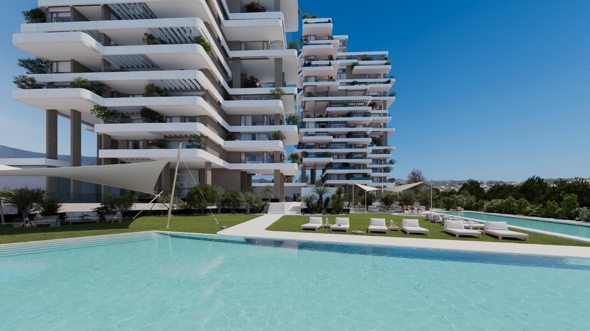 Luxe nieuwbouw duplex penthouse met zwembad in Calpe met uitzicht op zee en natuurpark Las Salinas.