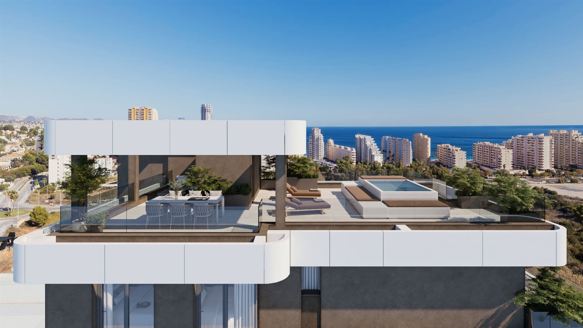 Luxe nieuwbouw duplex penthouse met zwembad in Calpe met uitzicht op zee en natuurpark Las Salinas.