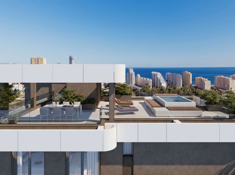 Luxe nieuwbouw duplex penthouse met zwembad in Calpe met uitzicht op zee en natuurpark Las Salinas.