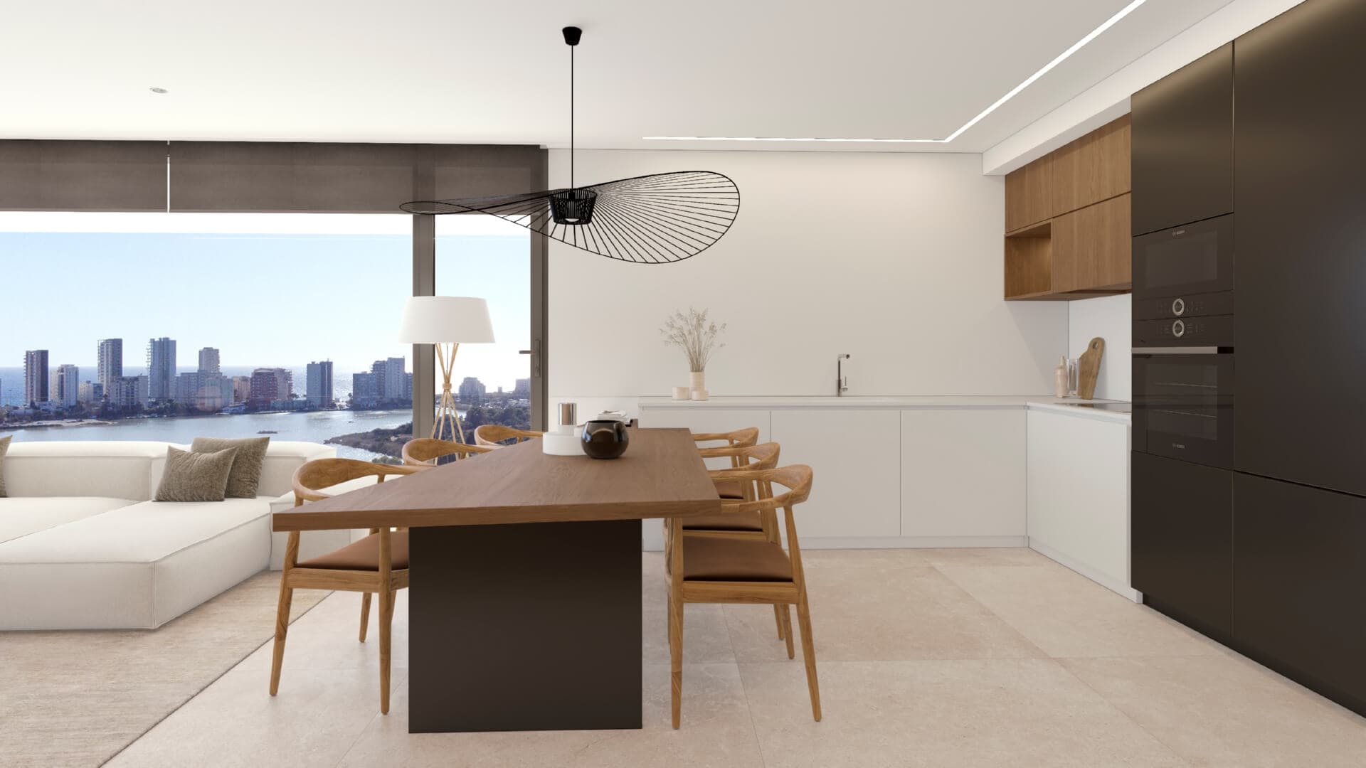 Luxe nieuwbouw duplex penthouse met zwembad in Calpe met uitzicht op zee en natuurpark Las Salinas. open keuken