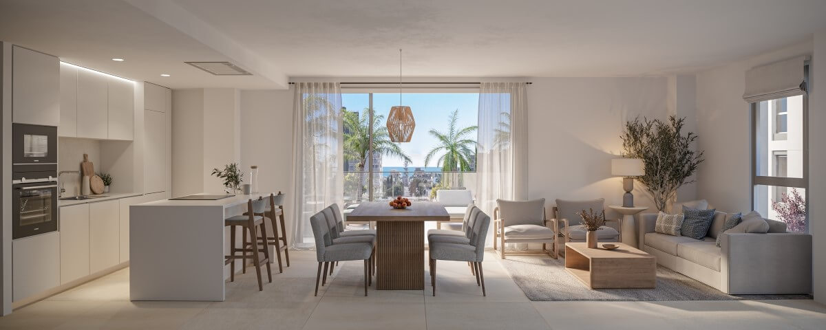 Nieuwbouw appartementen te koop in Benicasim woonkamer